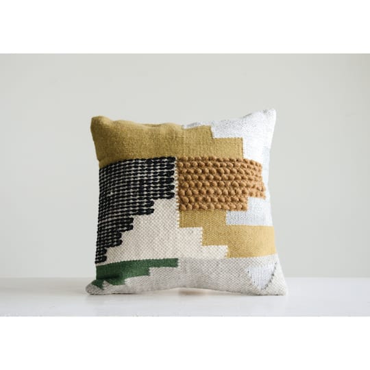 Yellow, Green &#x26; Black Accents Handwoven Wool Kilim Pillow